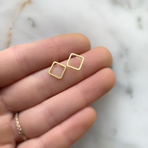 Open Diamond Studs, Gold Square Studs, Geometric Stud Earrings, Dainty Earring Studs, Minimalist Earrings Gold, Open Square Stud Earrings