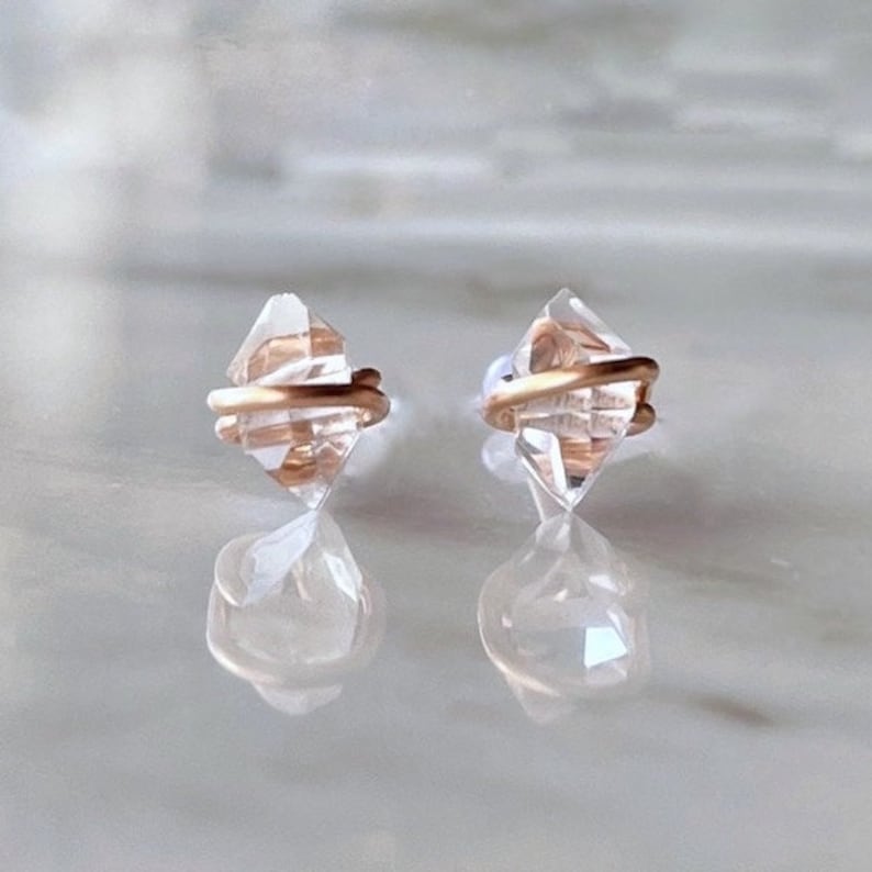 Herkimer diamond earrings, Herkimer earrings, Raw stud earrings Raw stone earrings, Crystal earrings, Raw diamond earrings, April birthstone 14k Rose Gold Fill