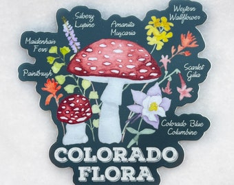 Mushroom Vinyl Sticker, Colorado Sticker, Nature Vinyl Sticker, Snowboard Sticker, Colorado Flora Sticker, Outdoorsy Sticker, Plant Sticker