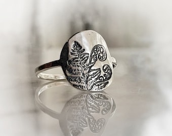 Silver Fern Ring, Botanical Ring, Fern Jewelry, Nature Ring, Plant Ring, Hand Stamped Ring, Solid Silver Ring, Plant Jewelry, Outdoorsy Gift