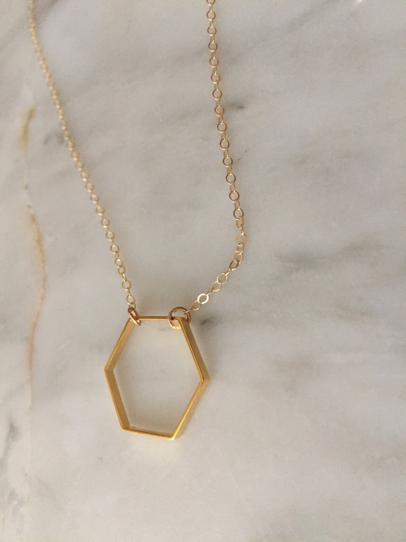 Hexagon Necklace Gold Minimalist Necklace Minimalist Etsy