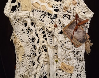 Be Your Own Kind of Beautiful UpCycledRose Original Design Shabby Couture Top Vest Resort Wear Vintage  In Stock Ready to Ship