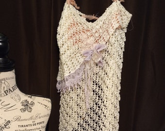 UpCycledRose Repurposed Vintage  Crochet Beach Wear Water Goddess Resort Wear Destination Beach Wedding Shabby Couture Ready to Ship