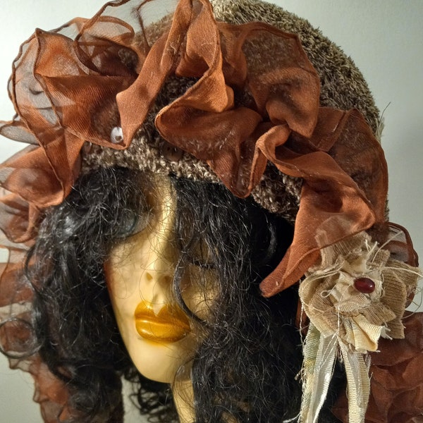 Spirit Wanderer Woodland Goddess repurposed upcycled  Patchwork and Ruffles Sweater Hood With Matching Headband UpCycledRose Valentine