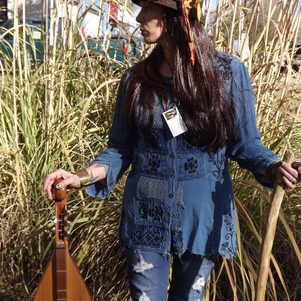 Blue Jean Baby UpCycled Vintage Dress Tunic Bohemian Rustic Wear In Stock