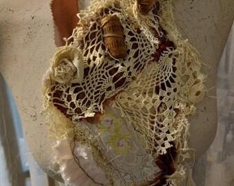 Whipstitch Jabot Vintage Lace UpCycledRose Urban Boho Eco Sustainable Fashion Neck Lace In Stock Ready to Ship