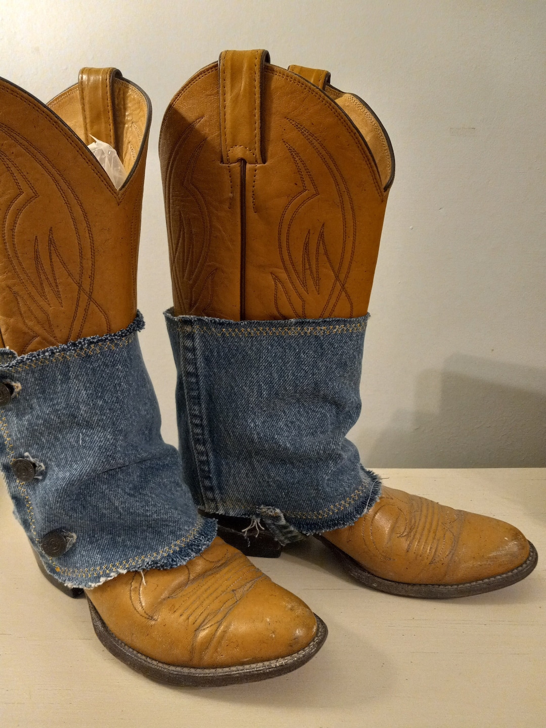 Vintage Justin Cowboy Boots With Denim Boot Chaps Upcycledrose Just