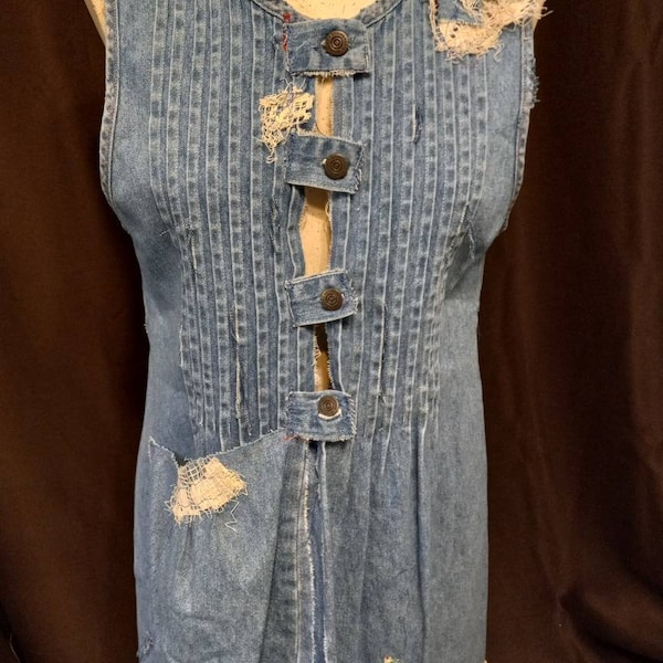 Urban Boho Vest  Sustainability Fashion Tunic Repurposed Vintage Denim UpCycledRose Short Duster In Stock Resort Wear