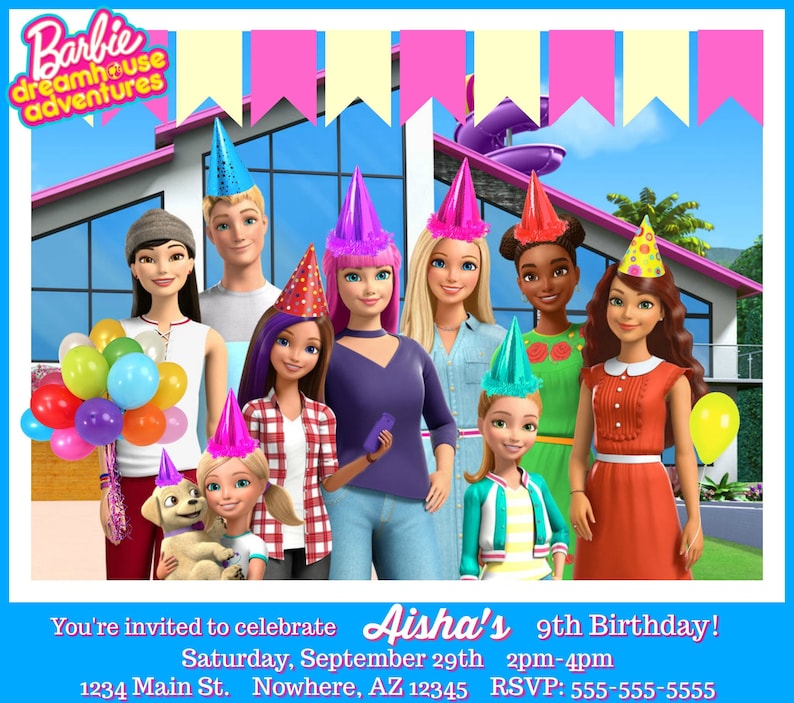 Barbie Dreamhouse Adventures Printable Invittion Etsy