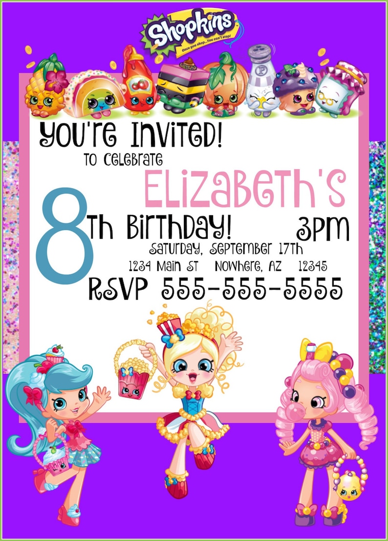 Shopkins printable invitation graphic regarding Shopkins Printable Invitations identified as Shopkins printable invitation