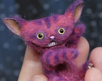 Cheshire Cat art doll Interior Alice in Wonderland Artist Miniature pink Cheshire Cat realistic Toy for doll Gift For Her Magic Soft toy