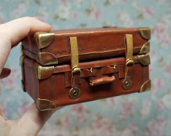 Miniature suitcase Dollhouse in a Suitcase Vintage luggage Doll case Tiny Travel Toy collectible Little doll baggage Gift toy box for kids