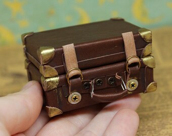 Miniature vintage suitcase Dollhouse Suitcase Vintage luggage Doll case Tiny travel Little doll baggage