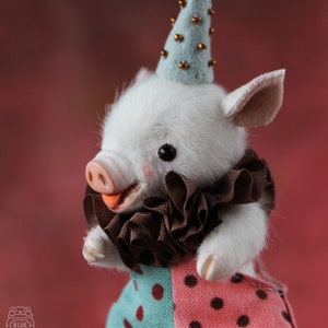 Tea cup piggy circus clown art doll Interior Stuffed animal Realistic toy Soft toy for collection Miniature Piglet