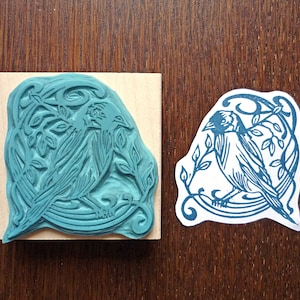 Tampon oiseau retro - art nouveau - tampon gravé à la main - décorations textiles, papier cadeau, scrapbooking - hand-carved bird stamp