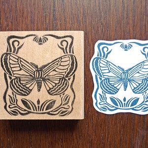Tampon papillon art nouveau - tampon gravé à la main - décorations textiles, papier cadeau, scrapbooking - hand-carved stamp butterfly
