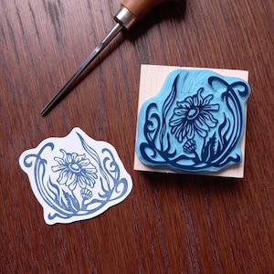 Timbro margherita art nouveau inciso a mano - SU ORDINAZIONE - timbro inciso a mano - decorazioni tessili, carta regalo, scrapbooking