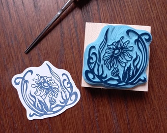 Hand carved stamp art nouveau daisy - MADE TO ORDER