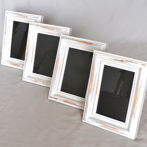 Set of 4 Shabby Chic White Wooden Frames with Glass and Backings