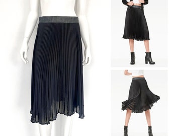 G-STAR HIGH PLISSEE Pleated Skirt Black Satin-polyester & Denim A-line - Mint Condition !