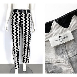 VTG ANDRÉ COURRÈGES 100% Cotton Trousers Pants Graphic Abstract Incl. Patent Leather Belt 1970s - Mint Condition !