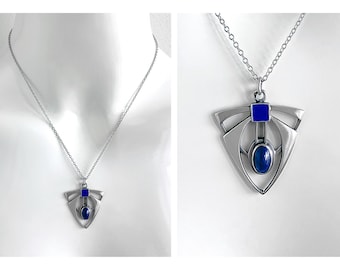 1900-1910 THEODOR FAHRNER By Max Joseph GRADL 935 Silver Lapis Lazuli Enamel Art Nouveau Necklace - Near Mint Condition !
