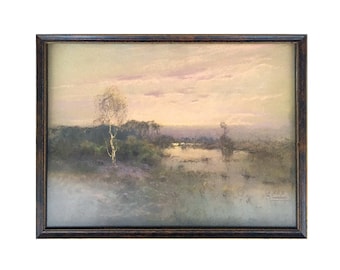 c. 1912-1930 GERARD COX SR. Pastel Painting Landscape Mere Heather Groves 'Plasmolen School' The Netherlands - Mint Condition !