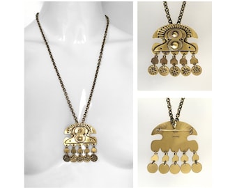 RARE Vtg Handmade SEPPO TAMMINEN Necklace Pendant / Brooch Brutalist Modernist Bronze Finland 1960s 1970s - Excellent Condition !