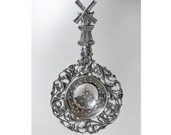 Antique DUTCH 1910-1920 B.W. ELDIK & A.F. SCHEER Silver Tea Strainer Windmill - Excellent Condition !