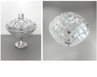 Art Deco 1920s 1930s CRYSTAL SILVER PLATE Bonbonnière Chocolate Sweets Bowl Cup Abstract Graphic - Excellent Condition !