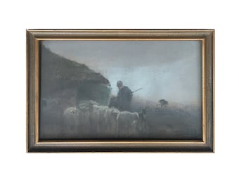 c. 1912-1930 GERARD COX SR. Pastel Painting Shepherd Flock Of Sheep Sheepshed 'Plasmolen School' The Netherlands - Mint Condition !