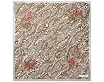 VTG PIERRE BALMAIN 100% Crêpe De Chine Silk Scarf Oriental Fishes Carp Paisley 1960s 1970s - Almost Mint Condition !