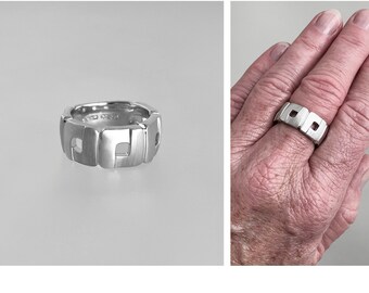 VTG PIERRE CARDIN 925 Sterling Silver Ring Mod Space Age Glossy & Matte 1960s - Near Mint Condition !