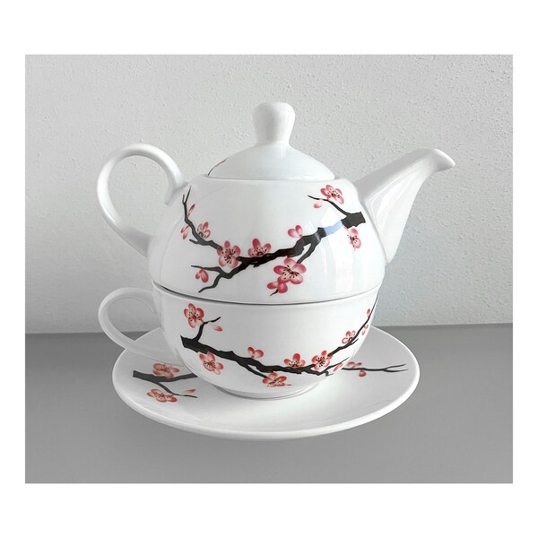 Vtg Porcelain 'Sakura' TEA FOR ONE Set Cherry Blossoms - Mint Condition !