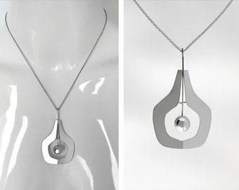Vtg SCHÄTZLE & TSCHUDIN / UNID 925 Sterling Silver Rhodium-plated Necklace Space Age Mod 1960s Pforzheim - Excellent Condition !