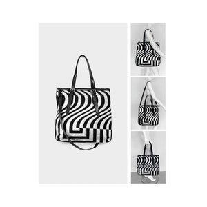 RARE DRIES van NOTEN Op Art Bridget Riley Tote Bag Hand Bag Shoulder Bag Silver Black - Mint Condition !