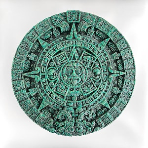Vtg MAYAN TZOLK'IN Ritual Divine Eternal Calendar Malachite Turquoise Composite - Mint Condition !