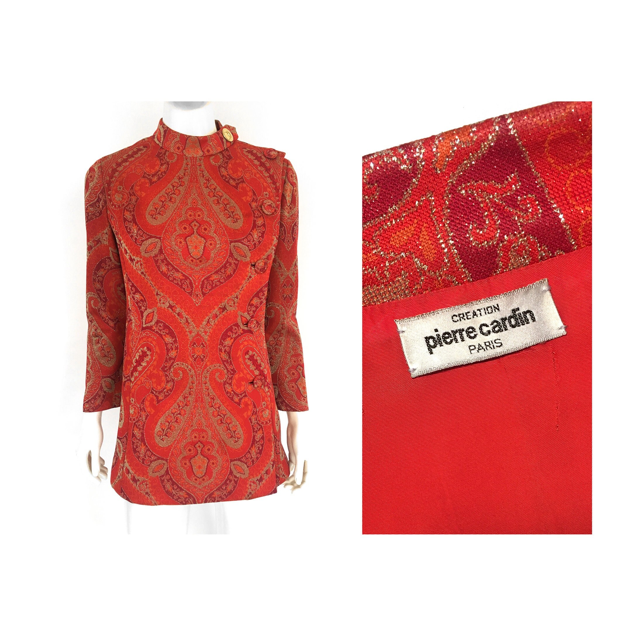 VTG 1960s PIERRE CARDIN Jacket Mini Dress Mod Hippie Paisley Sgt