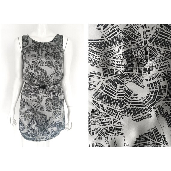 silk map dress 100% Silk Vintage Designer 1990's Map Mini Dress