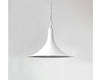 Vtg 1969 SPACE AGE CEILING Lamp Shade Metal Adjustable Height/Length Hat Trumpet Shape - Very Good Condition !