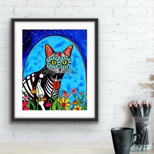 Day of the Dead Cat Art by RobiniArt \u2022 Sugar Skull Cat Prints \u2022 Mexican Decor \u2022 Cat Lover Gifts \u2022 Modern Pet Portraits \u2022 Cat Folk Art