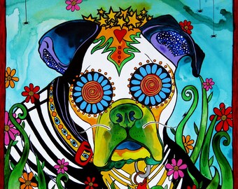 Boxer Dog Art Print by Robin Arthur of RobiniArt! • Sugar Skull Dog Portrait • Dog Wall Art • Day of the Dead • Dia de los Muertos