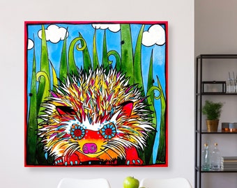 Colorful Hedgehog Unframed Fine Art Canvas Print by Colorado Artist Robin Arthur | Cute, Contemporary, Modern Kids Room Decor