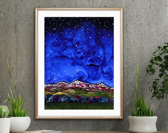 Colorado Rocky Mountains Under a Starry Night Sky Unframed Fine Art Print on Paper by Paonia, CO Artist Robin Arthur |  Various Sizes