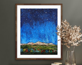 Colorado's North Fork Valley Under A Starry Night Unframed Fine Art Print on Paper by Paonia, CO Artist Robin Arthur | Various Size Choices