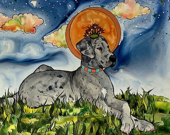 Great Dane Art Print by RobiniArt • Blue Merle Great Dane Angel Art Print in Various Sizes • Great Gift for Dog Lovers! • Free Shipping!