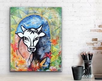 Pretty Cow Unframed Fine Art on a Stretched Canvas by Colorado Artist Robin Arthur | Jersey Dairy Cow Eclectic, Contemporary Farmhouse Decor