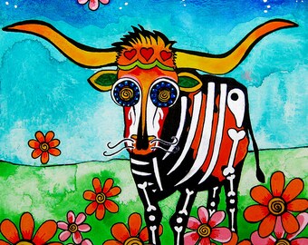 Ceramic Wall Decor Texas Longhorn Cow Skull Folk Art Etsy