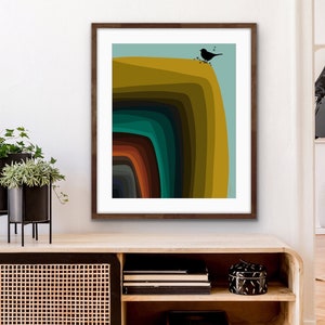 Mid Century Modern Style Abstract Art in 1950s Colors with a Bird Silhouette image 3