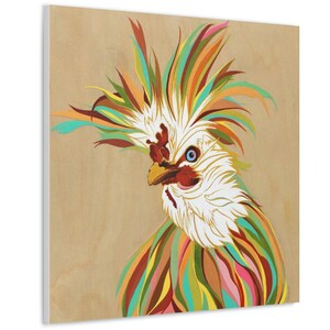 Exotic Rooster Soft Colors Art on Square, Unframed, Gallery Wrapped Canvas | Ready to Hang Contemporary Chicken Art | Modern Farmhouse Decor
